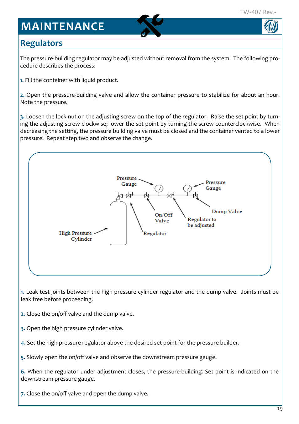 Maintenance, Regulators, Regulators 19 | Taylor-Wharton Microbulk Tanks User Manual | Page 21 / 36