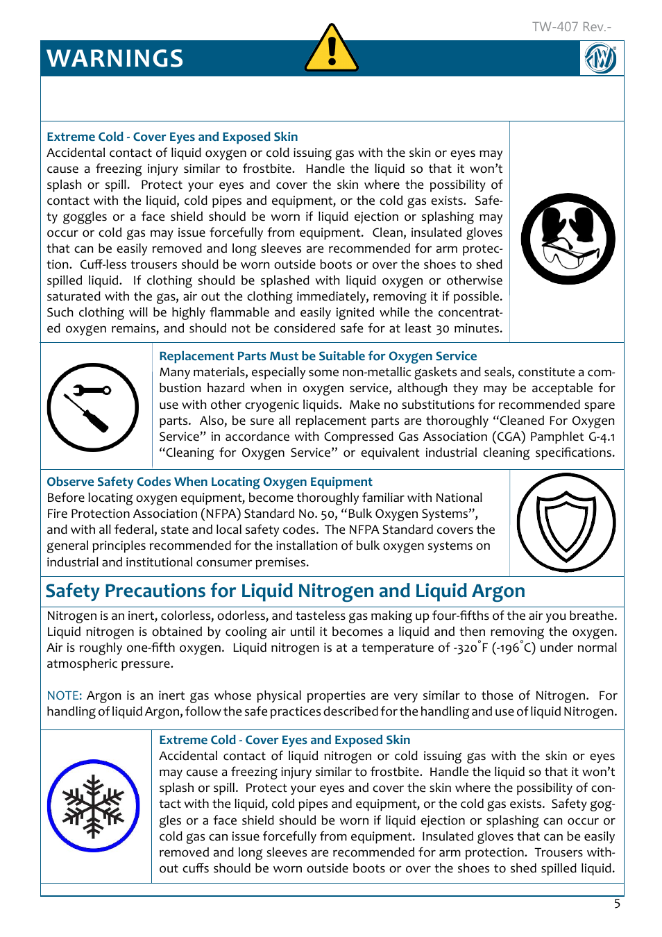 Warnings | Taylor-Wharton Microbulk Tanks User Manual | Page 7 / 36