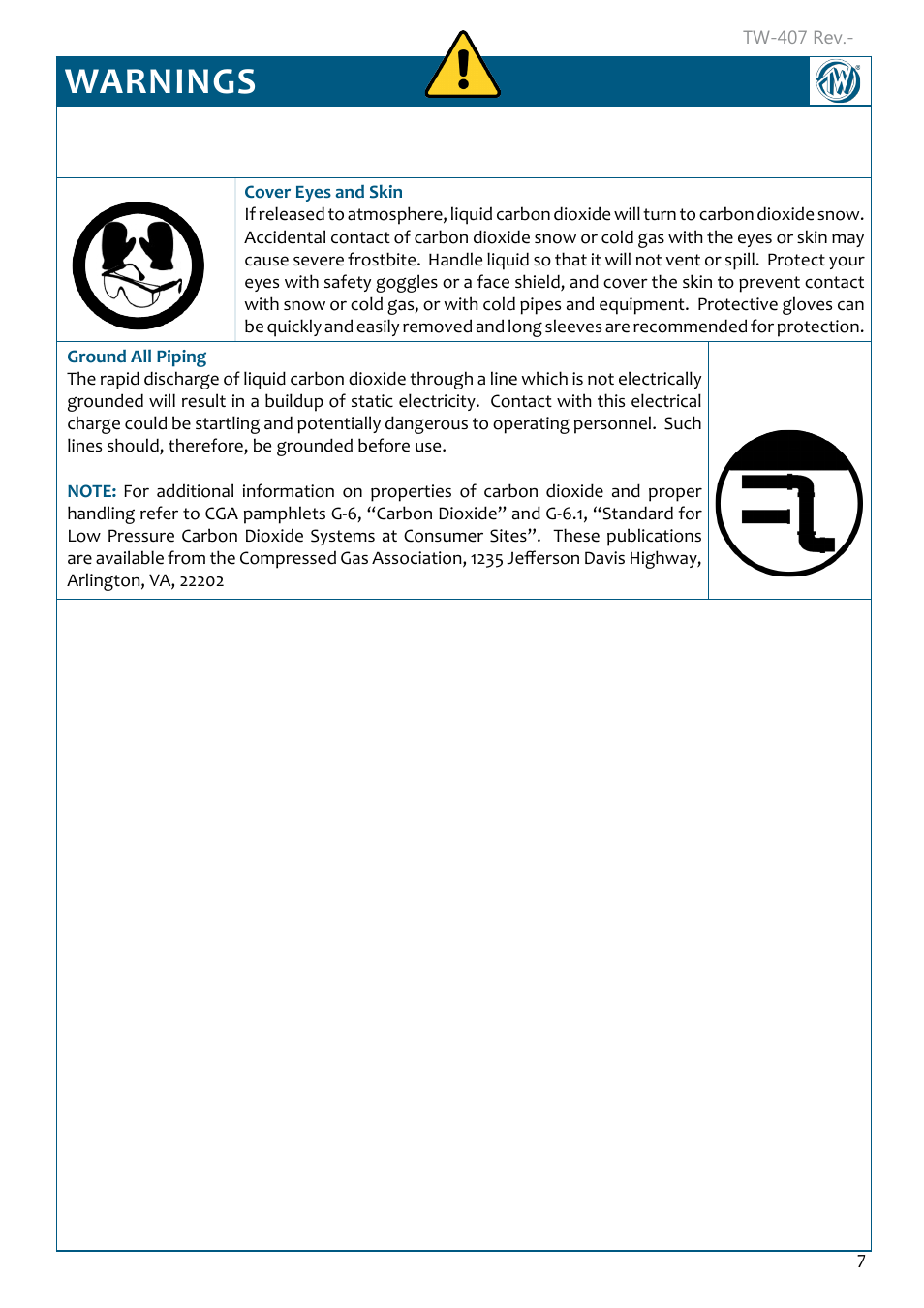 Warnings | Taylor-Wharton Microbulk Tanks User Manual | Page 9 / 36