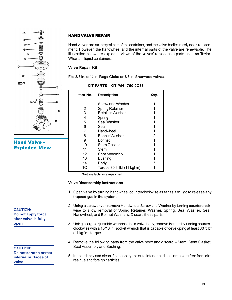 Taylor-Wharton XL-55HP (with dual regulators) User Manual | Page 19 / 26