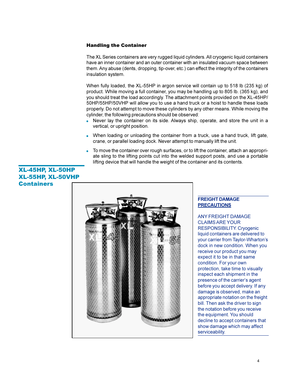 Taylor-Wharton XL-55HP (with dual regulators) User Manual | Page 4 / 26