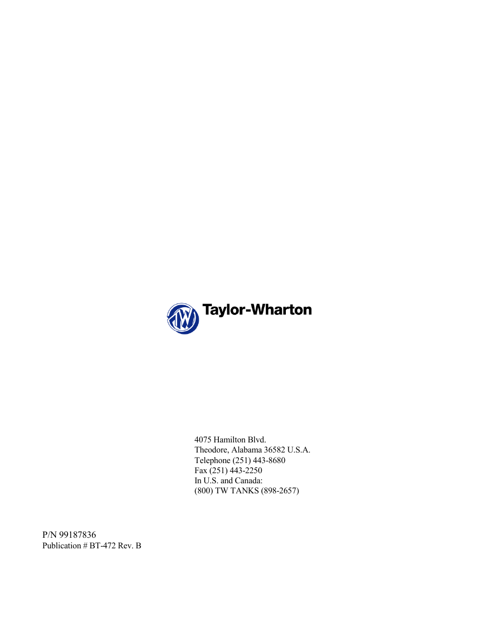 Taylor-Wharton EF-1000 User Manual | Page 26 / 26