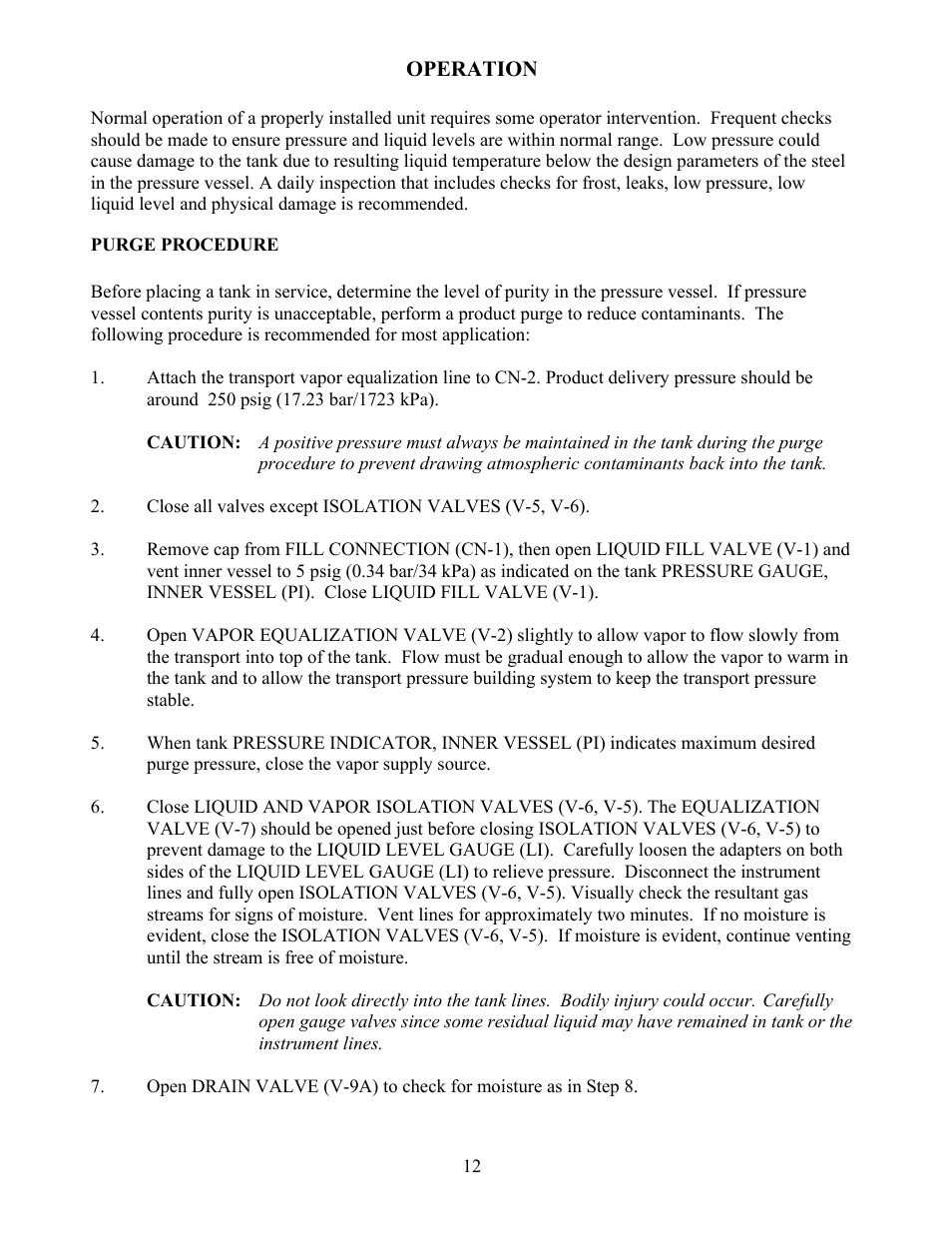 Operation, Purge procedure | Taylor-Wharton VJ Bulk Tank User Manual | Page 12 / 36