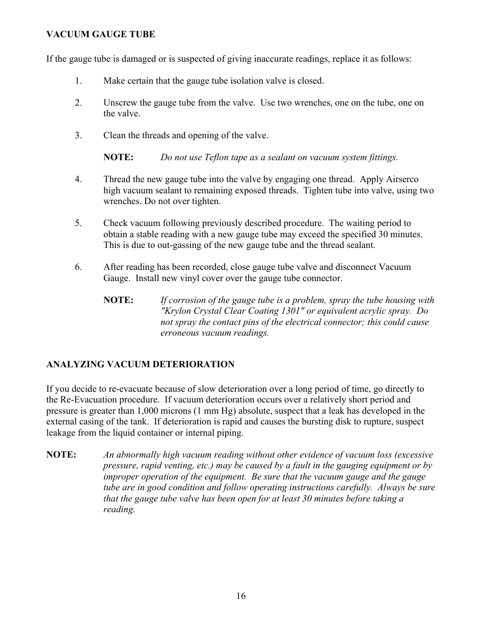 Vacuum gauge tube, Analyzing vacuum deterioration, Vacuum gauge tube analyzing vacuum deterioration | Taylor-Wharton VJ Bulk Tank User Manual | Page 16 / 36