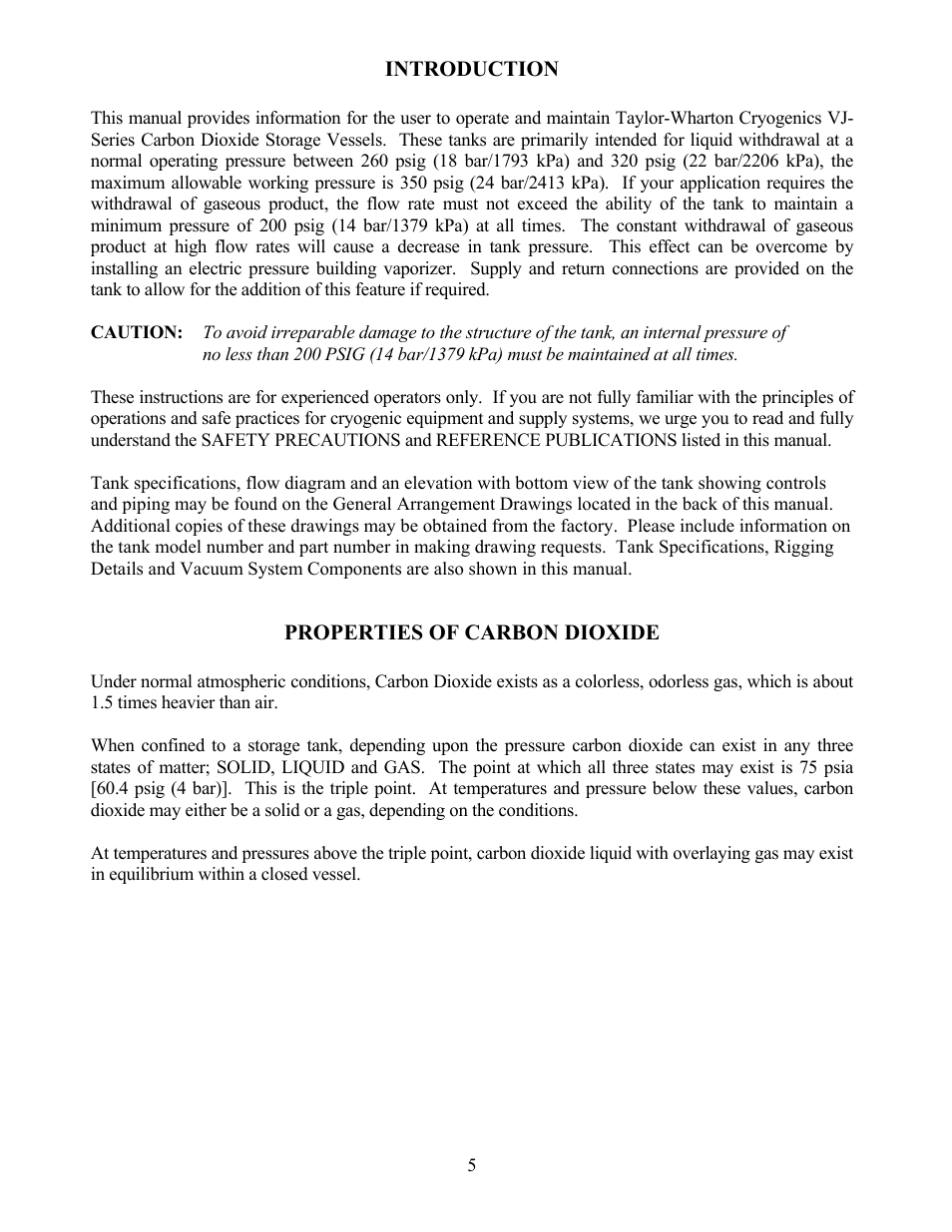 Introduction, Properties of carbon dioxide, Introduction properties of carbon dioxide | Taylor-Wharton VJ Bulk Tank User Manual | Page 5 / 36