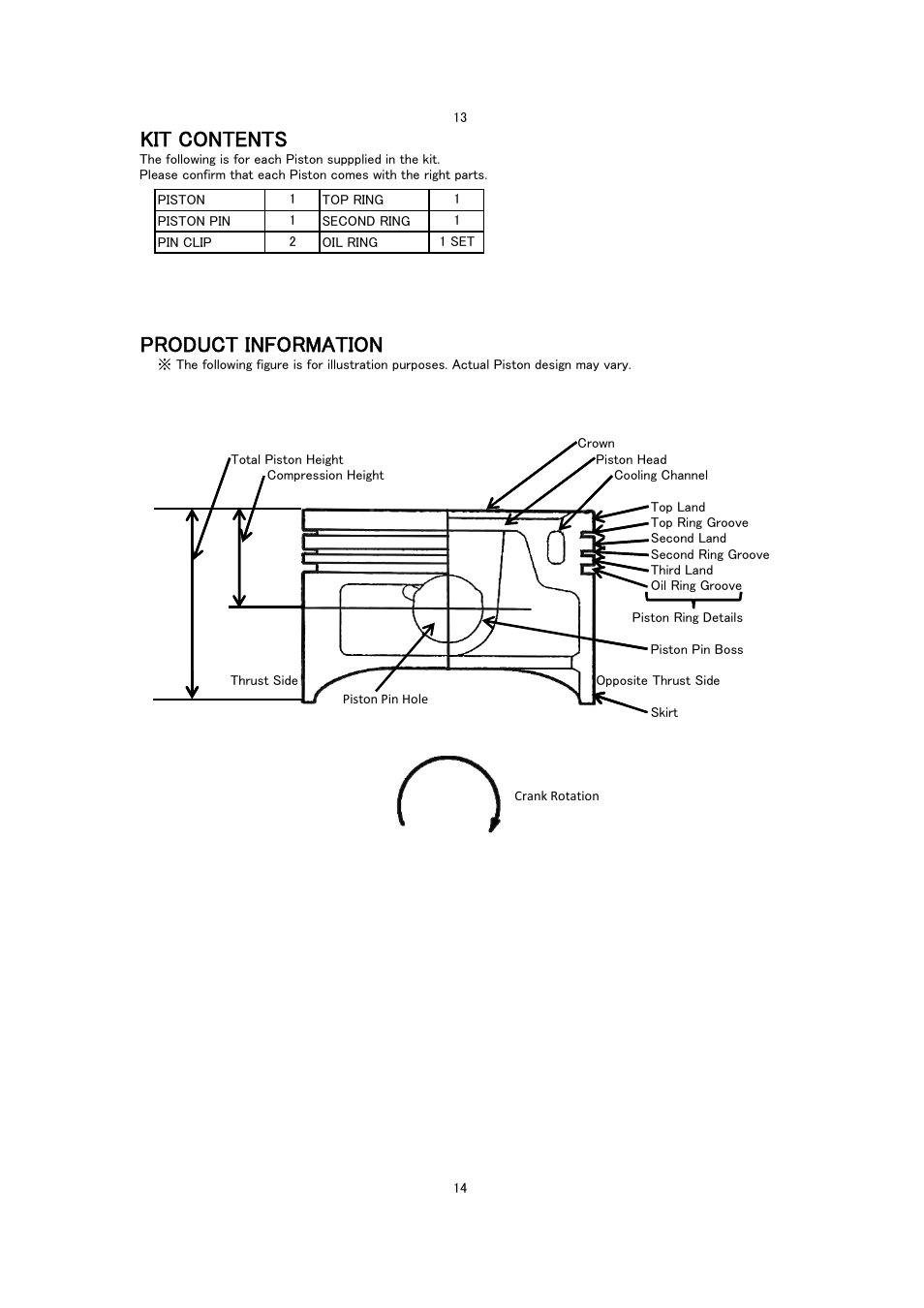 Kit contents, Product information | Tomei Powered PISTON KIT User Manual | Page 14 / 24