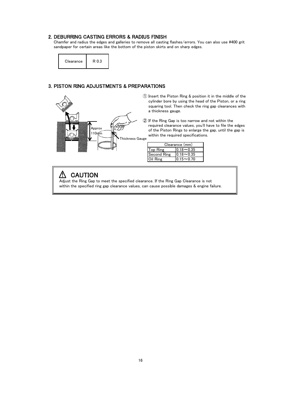 Caution | Tomei Powered PISTON KIT User Manual | Page 16 / 24
