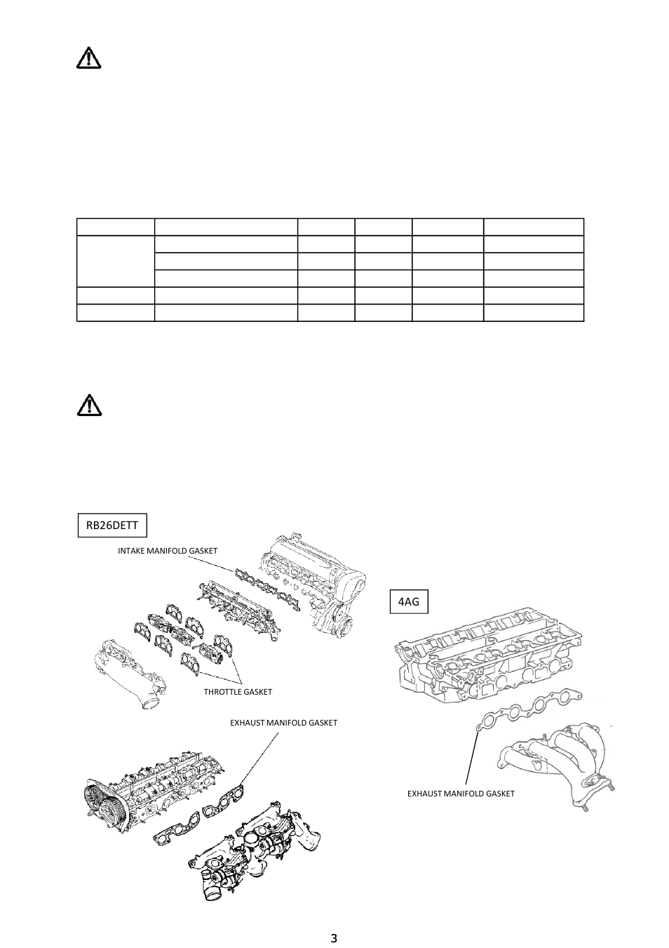 Caution, Specifications, Installation points & illustration caution | Rb26dett | Tomei Powered MANIFOLD GASKETS User Manual | Page 3 / 4
