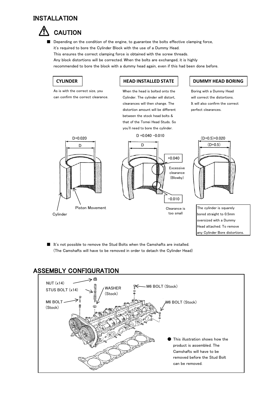 Installation caution, Assembly configuration | Tomei Powered RB26DETT HEAD STUD BOLTS User Manual | Page 7 / 12