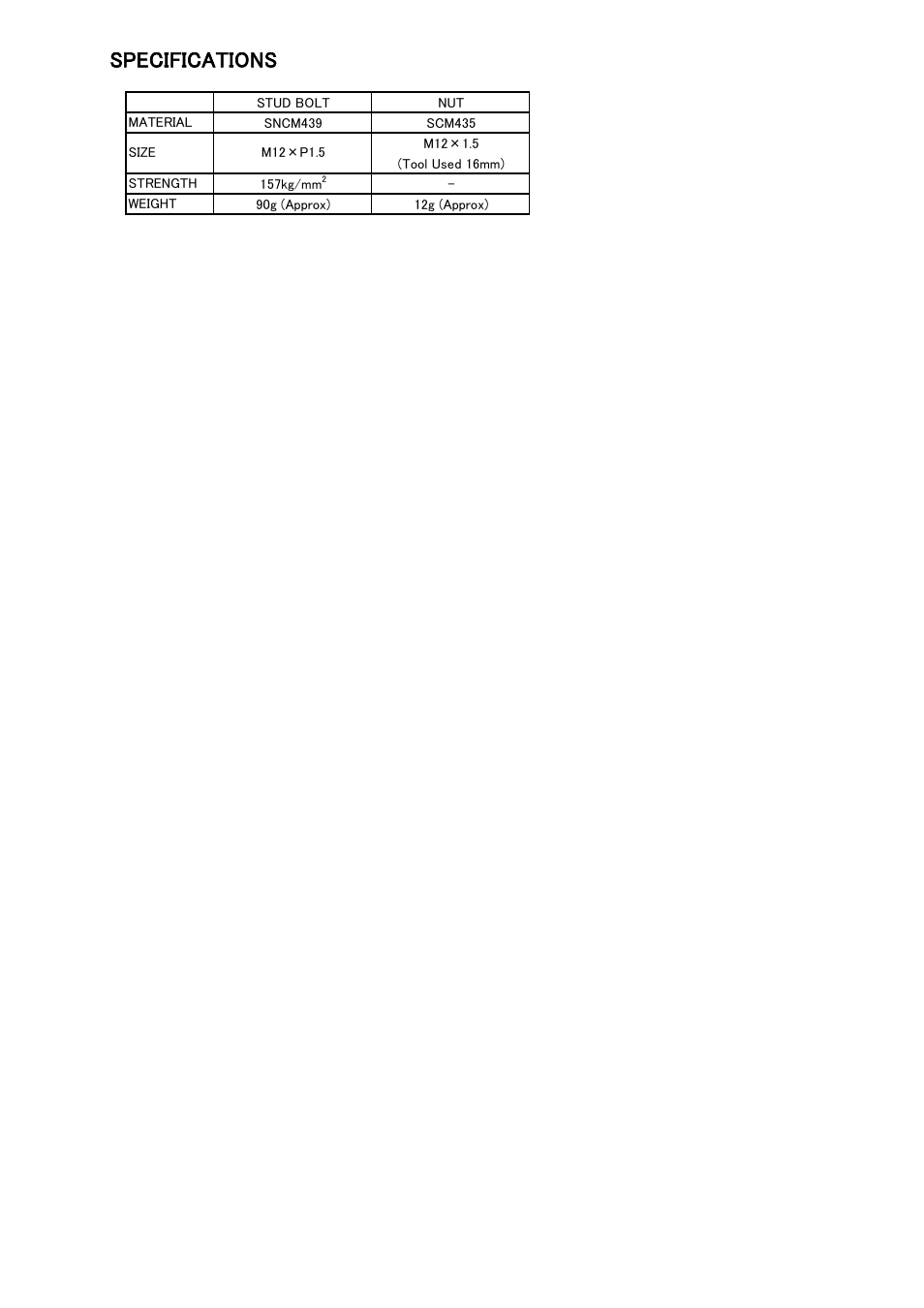 Specifications | Tomei Powered RB26DETT HEAD STUD BOLTS User Manual | Page 9 / 12