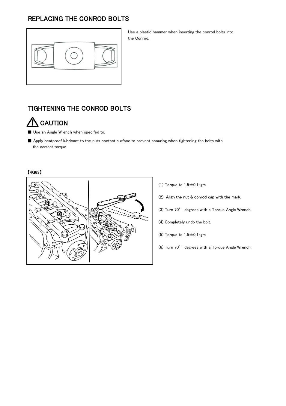 Replacing the conrod bolts, Tightening the conrod bolts caution | Tomei Powered FORGED CONROD BOLTS User Manual | Page 5 / 8