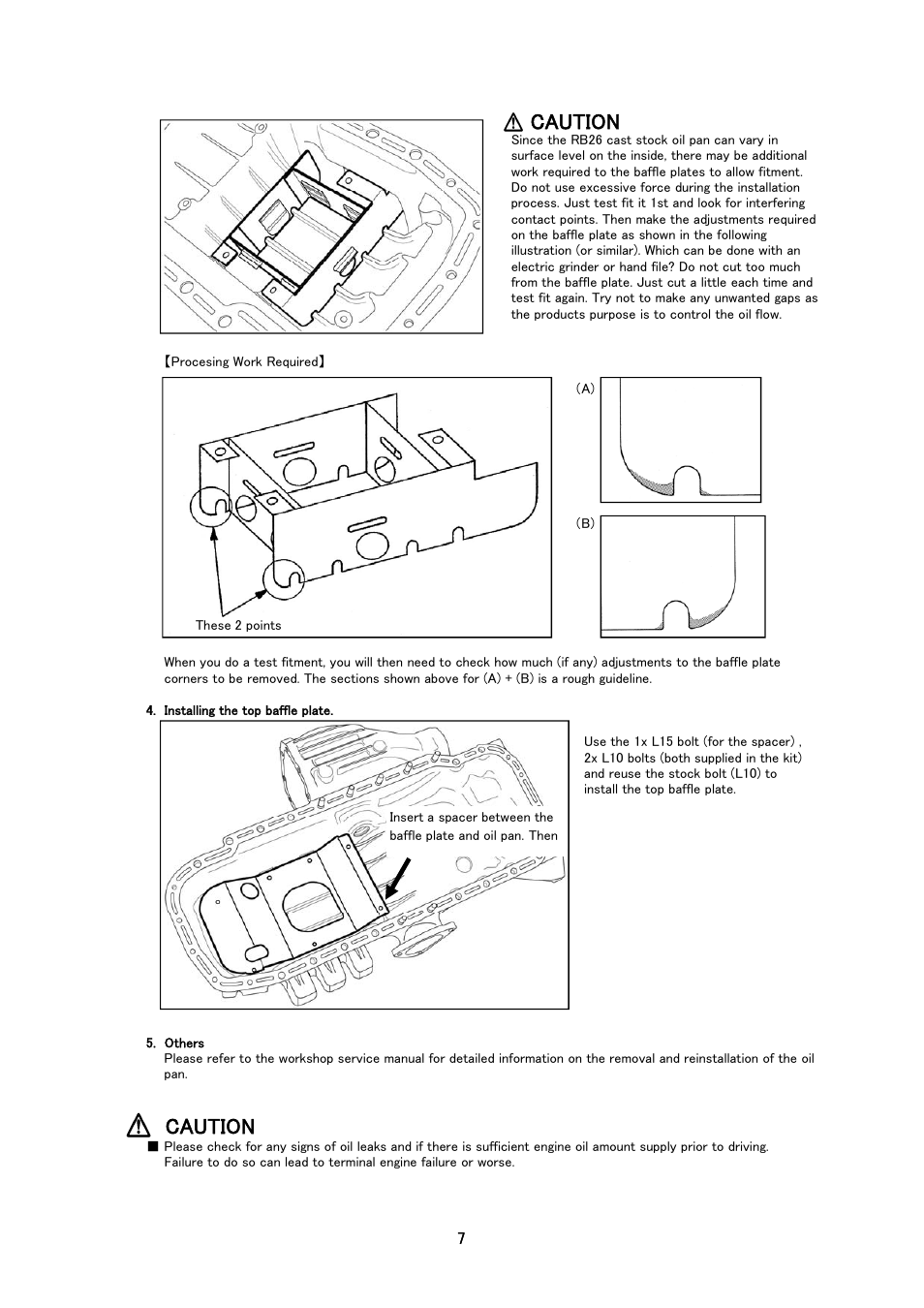 Caution | Tomei Powered OIL PAN BAFFLE PLATE User Manual | Page 7 / 8
