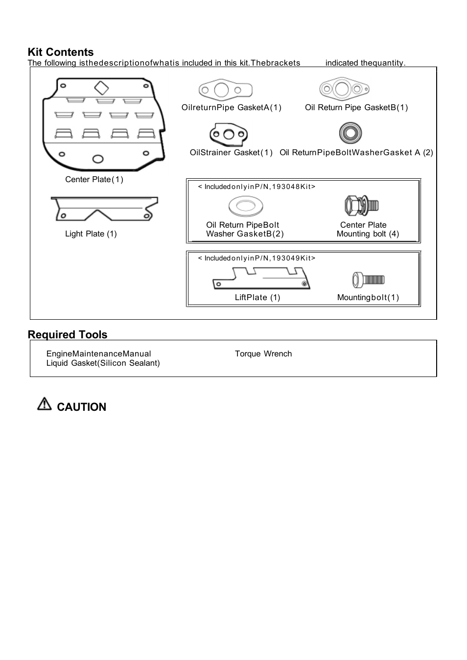 Kit contents, Required tools, Caution | Tomei Powered SLICING BAFFLE User Manual | Page 5 / 8