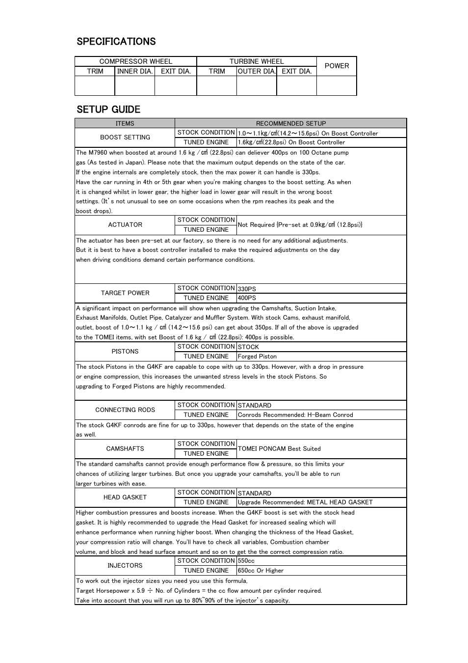 Specifications setup guide | Tomei Powered ARMS M7960 User Manual | Page 21 / 24