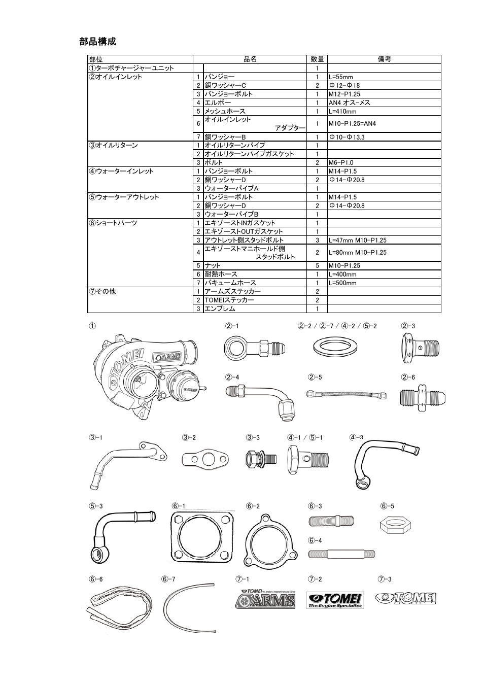 部品構成 | Tomei Powered ARMS M7960 User Manual | Page 3 / 24
