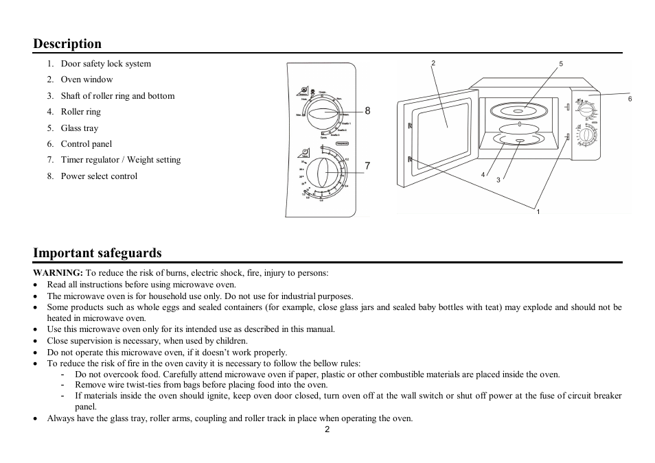Description, Important safeguards | Hyundai H-MW1121 User Manual | Page 2 / 20