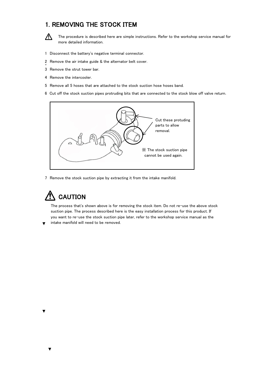 Removing the stock item, Caution | Tomei Powered TURBO SUCTION HOSE User Manual | Page 8 / 12