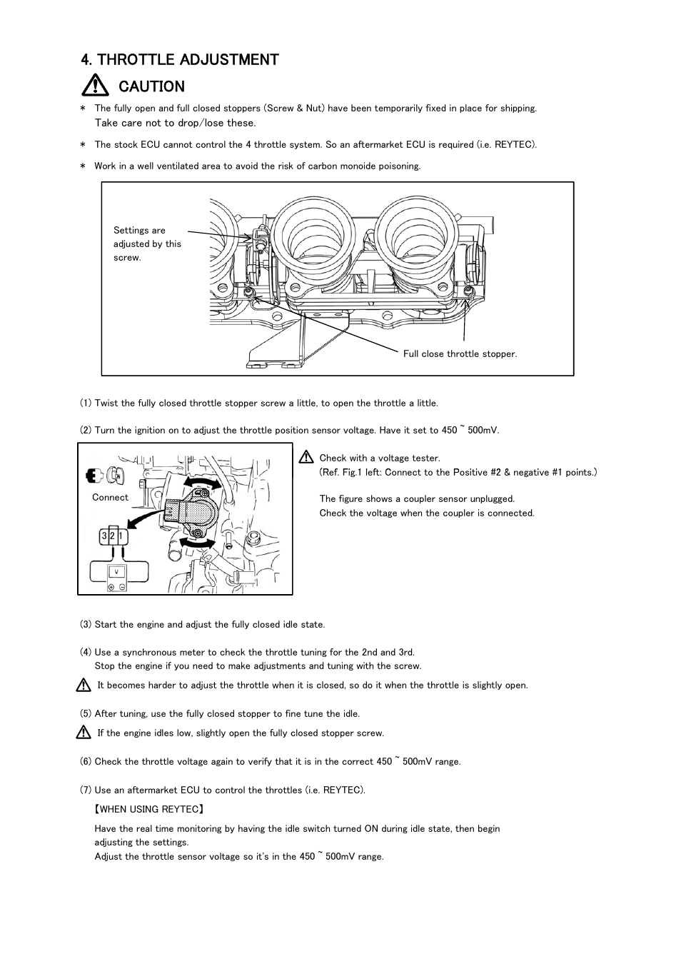Throttle adjustment caution | Tomei Powered 4 THROTTLE SYSTEM User Manual | Page 10 / 12