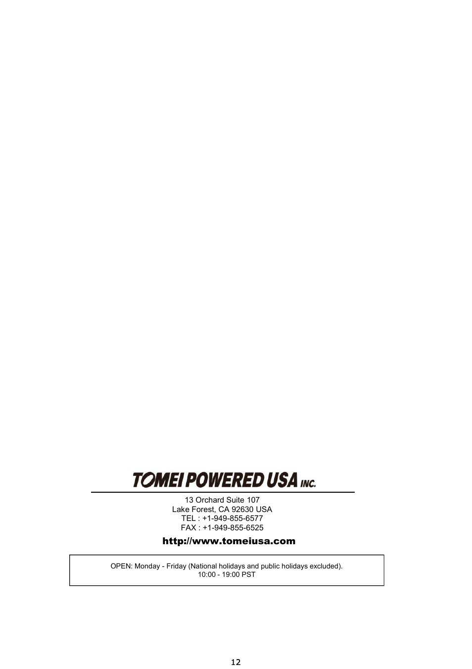 Tomei Powered JOINT PIPE FR-S / BRZ User Manual | Page 12 / 12