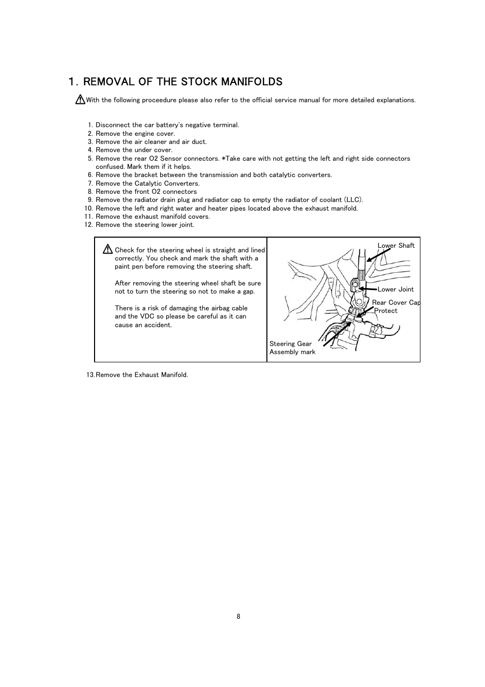 Removal of the stock manifolds | Tomei Powered EXHAUST MANIFOLD Ver.2 User Manual | Page 8 / 12
