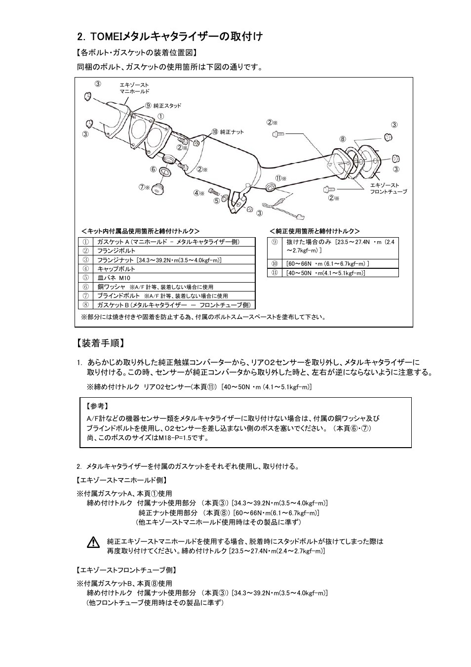 2．tomeiメタルキャタライザーの取付け, 装着手順 | Tomei Powered METAL CATALYZER User Manual | Page 3 / 8