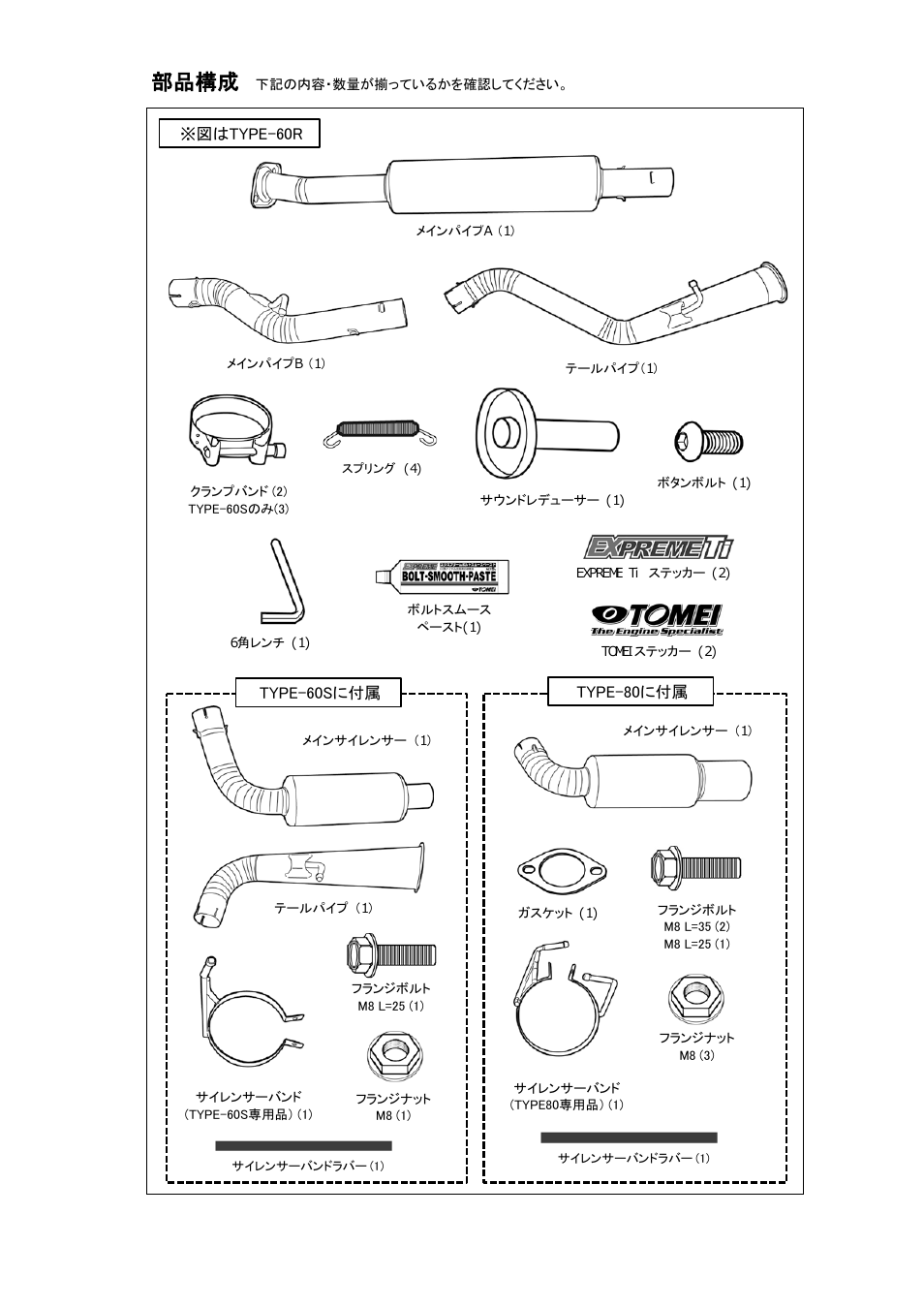 部品構成 | Tomei Powered TITANIUM MUFFLER User Manual | Page 2 / 16