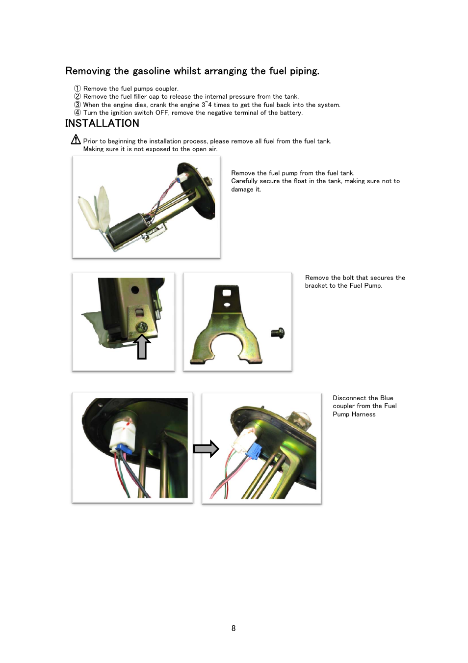 Installation | Tomei Powered OVERSIZED FUEL PUMP (For FD3S) User Manual | Page 8 / 12