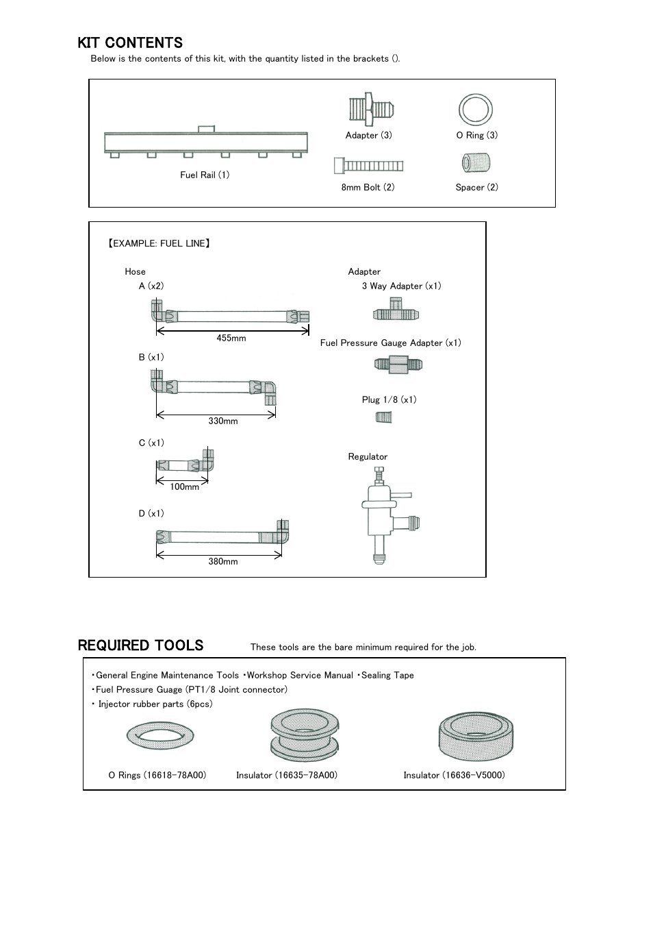 Kit contents, Required tools | Tomei Powered FUEL RAIL User Manual | Page 14 / 24