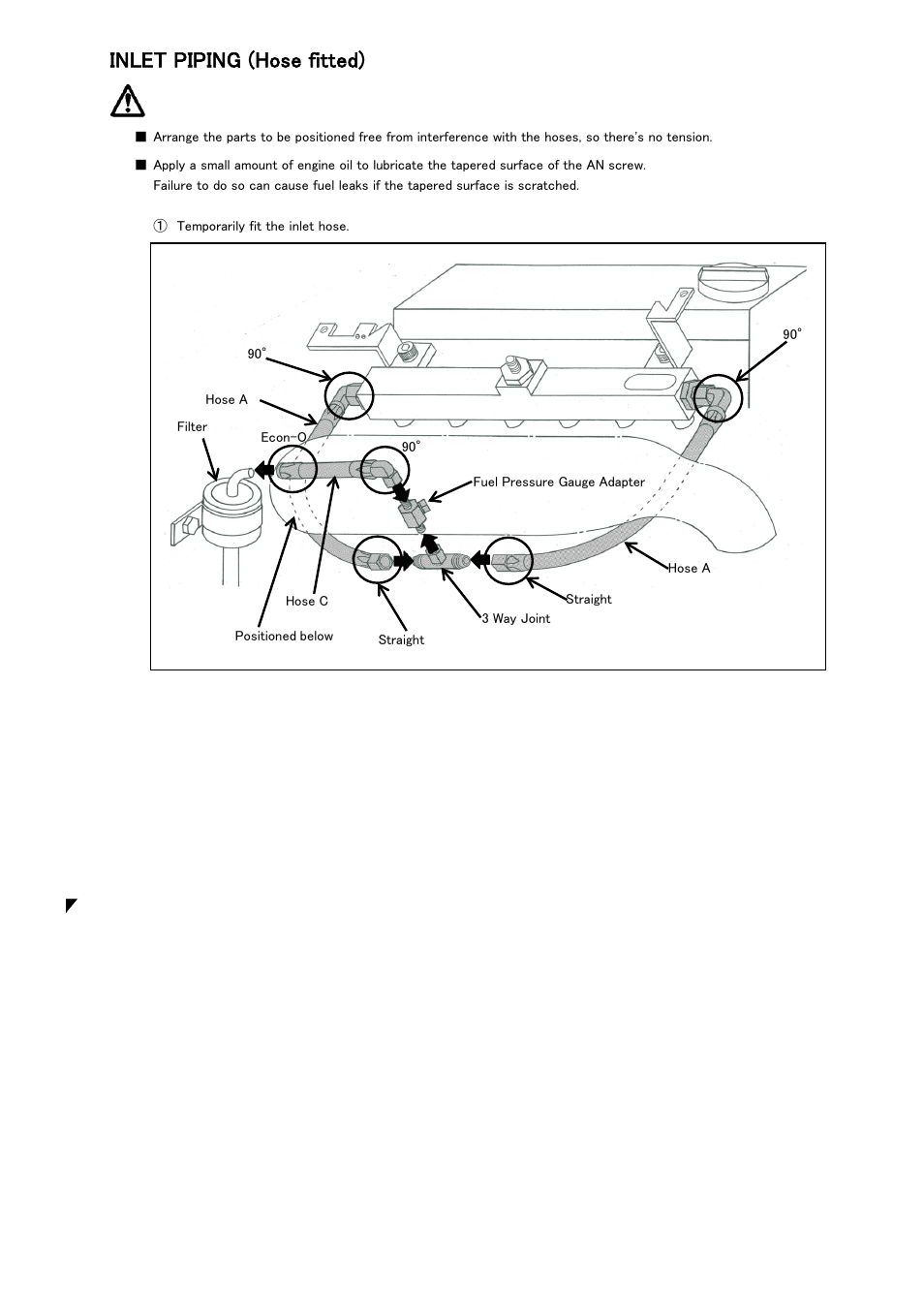 Inlet piping (hose fitted) caution | Tomei Powered FUEL RAIL User Manual | Page 19 / 24