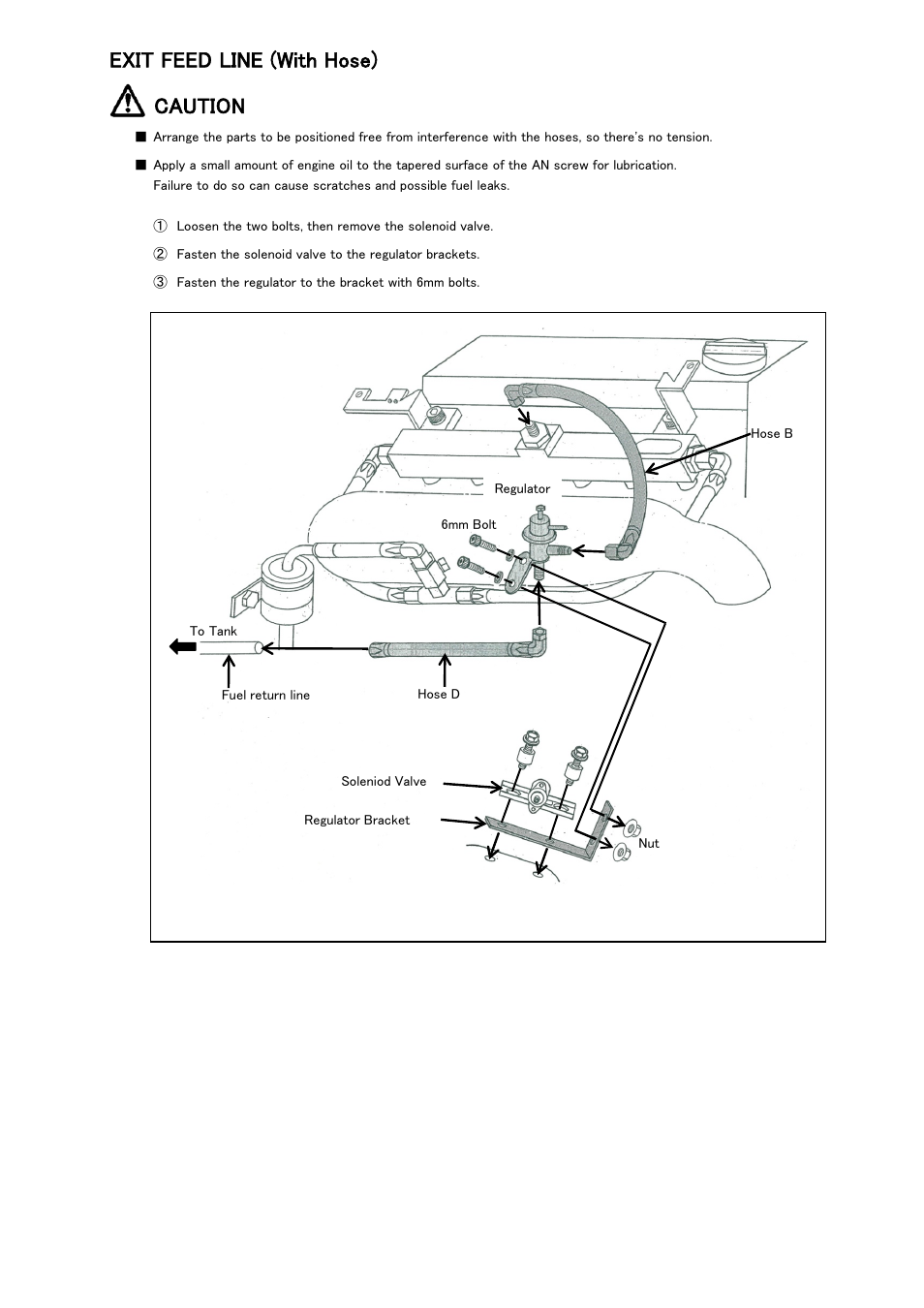 Exit feed line (with hose) caution | Tomei Powered FUEL RAIL User Manual | Page 20 / 24
