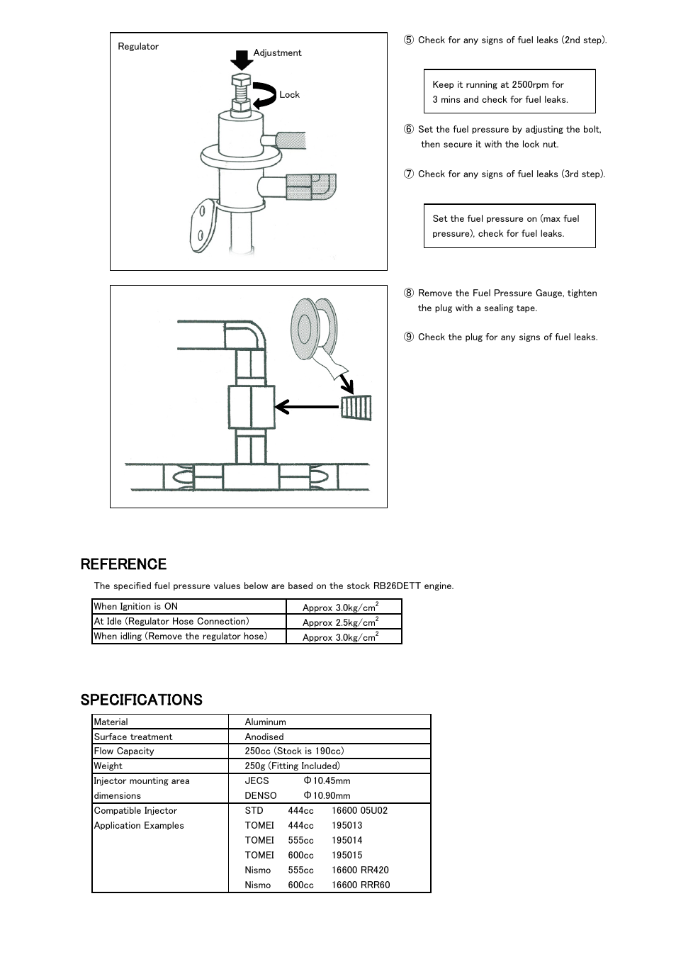 Reference, Specifications | Tomei Powered FUEL RAIL User Manual | Page 23 / 24