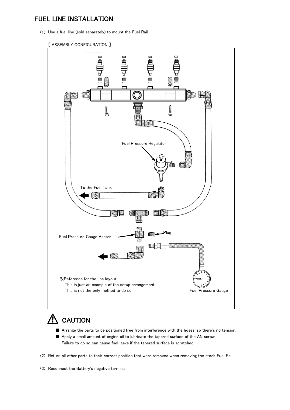 Fuel line installation, Caution | Tomei Powered FUEL RAIL User Manual | Page 12 / 16