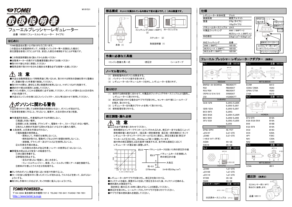 Tomei Powered FUEL PRESSURE REGULATOR User Manual | 2 pages