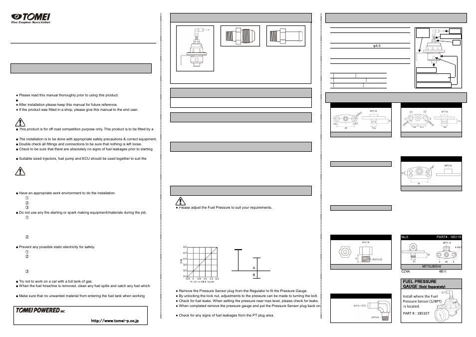 Installation manual, Caution, Caution! : fire risk | Fuel pressure regulator | Tomei Powered FUEL PRESSURE REGULATOR User Manual | Page 2 / 2