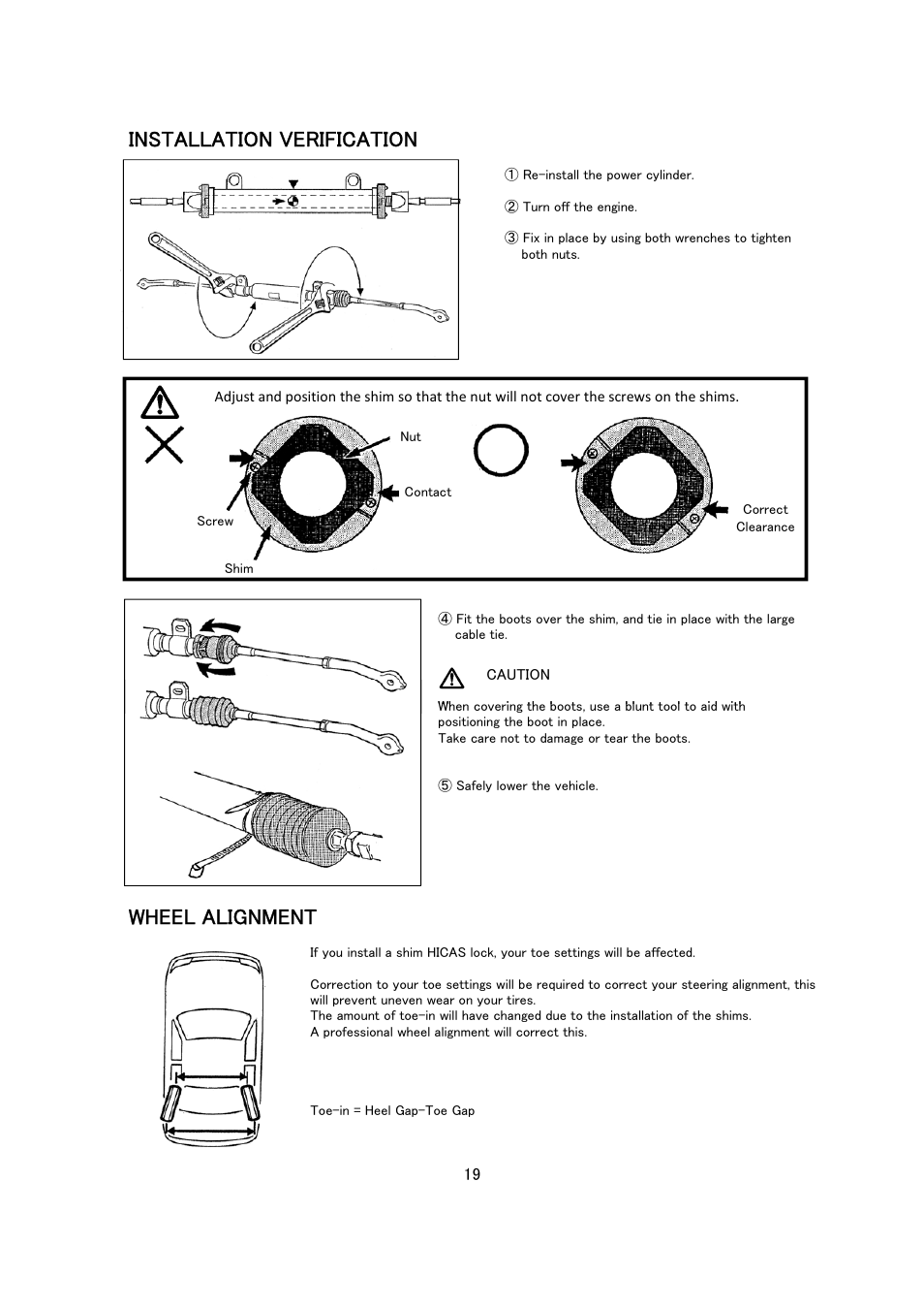 Installation verification, Wheel alignment | Tomei Powered HICASS LOCK II TYPE B User Manual | Page 19 / 24
