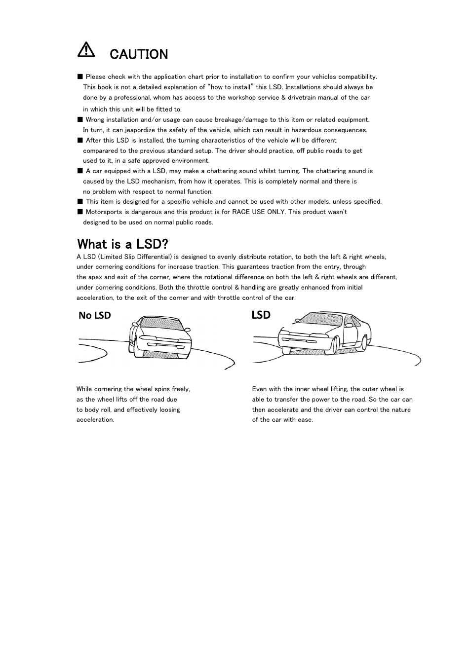 Caution, What is a lsd, No lsd | Tomei Powered TECHNICAL TRAX/ ADVANCE LSD User Manual | Page 14 / 24