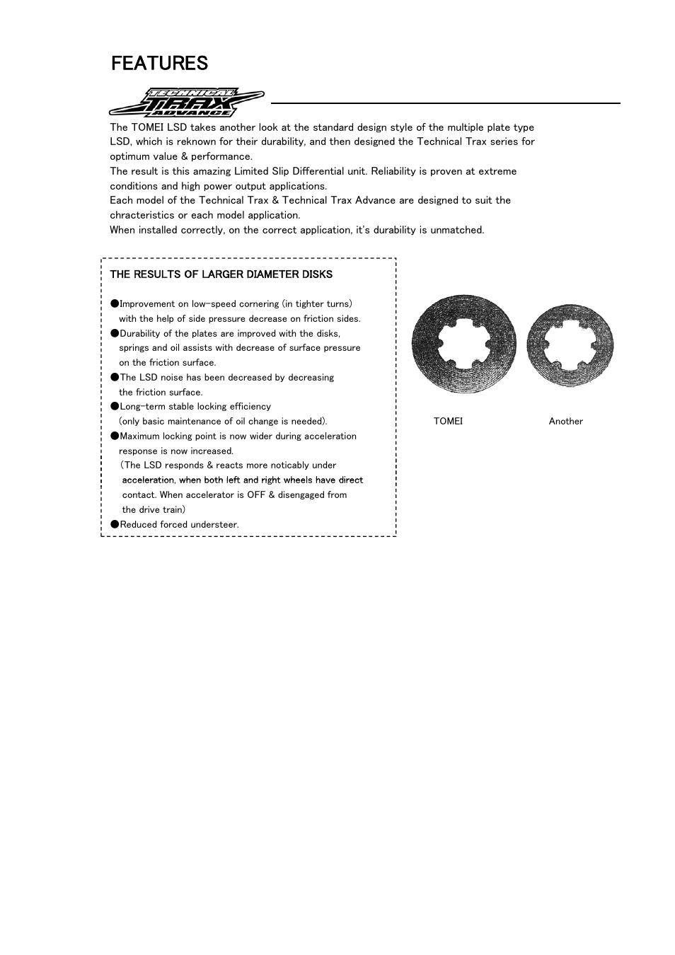 Features | Tomei Powered TECHNICAL TRAX/ ADVANCE LSD User Manual | Page 15 / 24