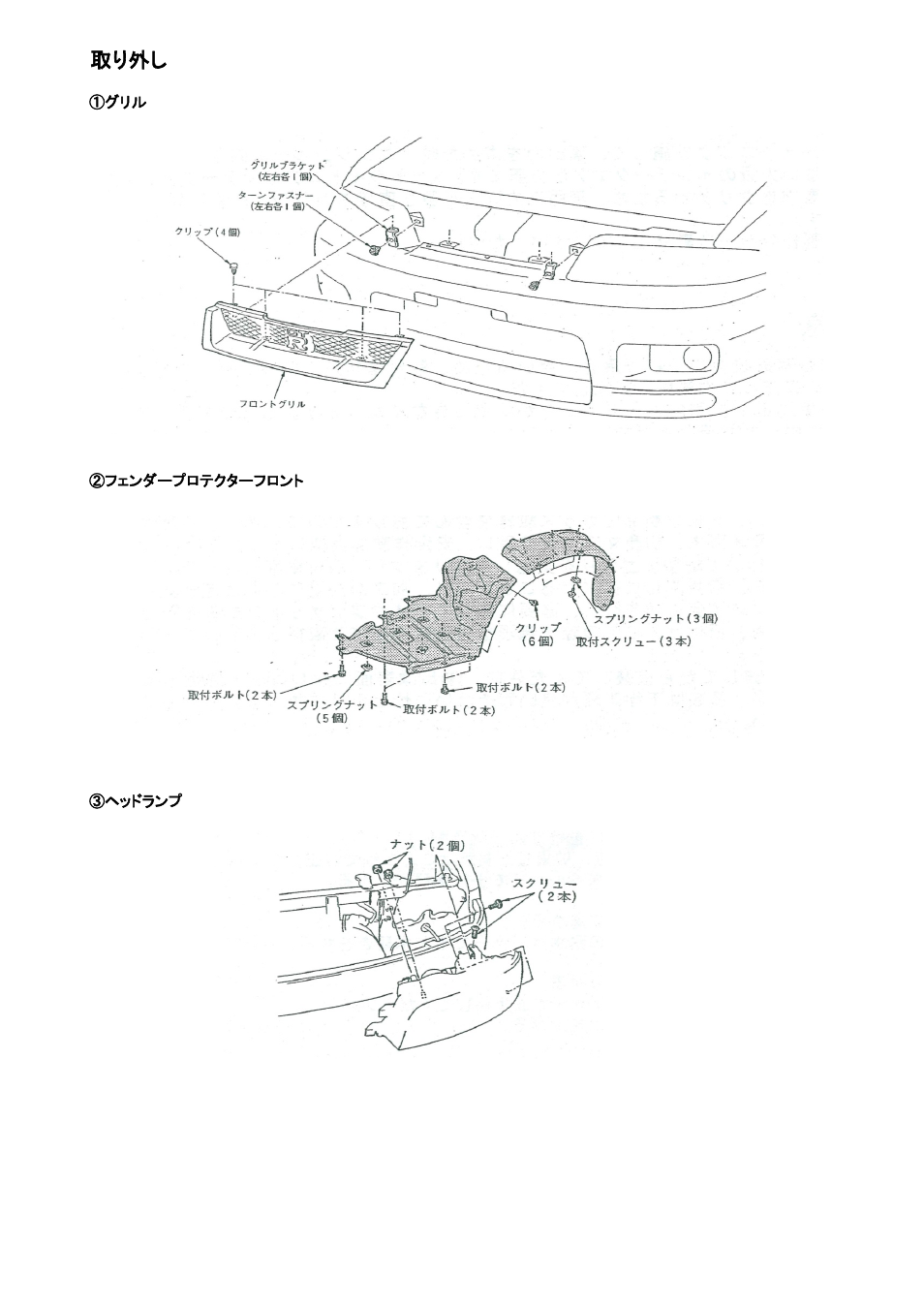 取り外し | Tomei Powered HEADLIGHT AIR INTAKE (R33) User Manual | Page 3 / 8