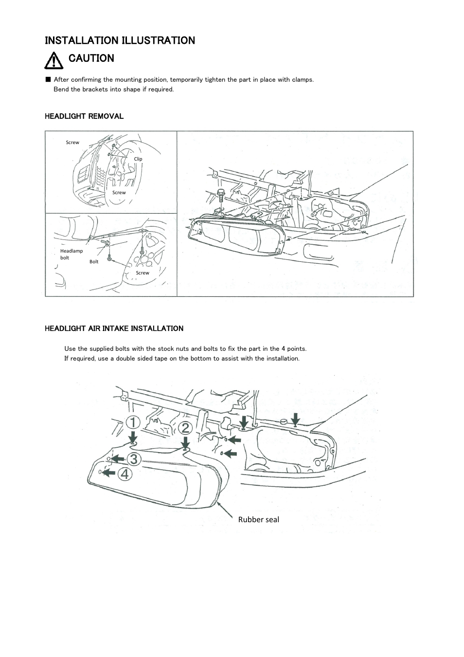 Installation illustration caution | Tomei Powered HEADLIGHT AIR INTAKE (R34) User Manual | Page 5 / 8