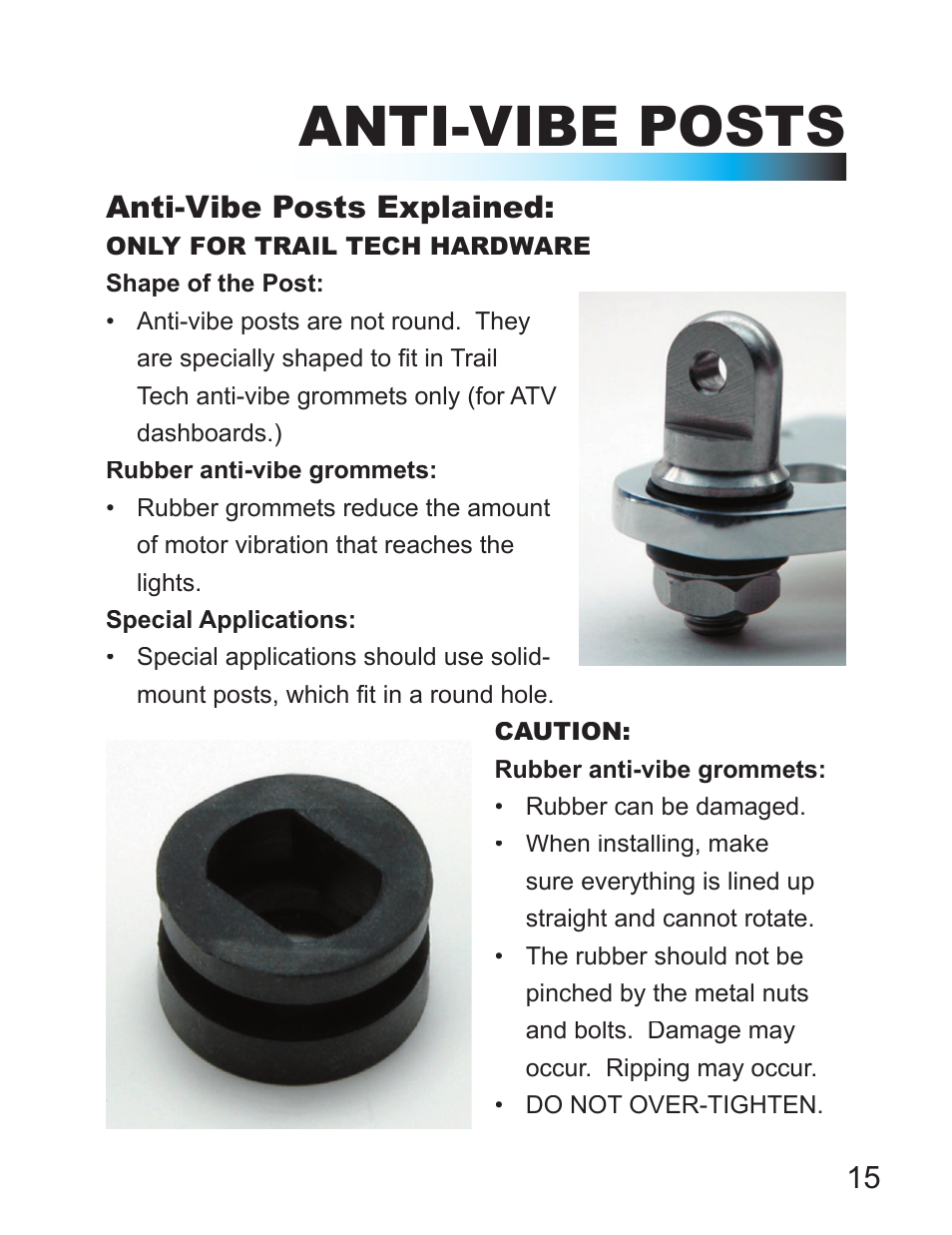 Anti-vibe posts | Trail Tech SCMR16 HID LIGHTS FOR 1 1/8 IN. BAR CLAMP: POLARIS OUTLAW 471-PLF User Manual | Page 15 / 24