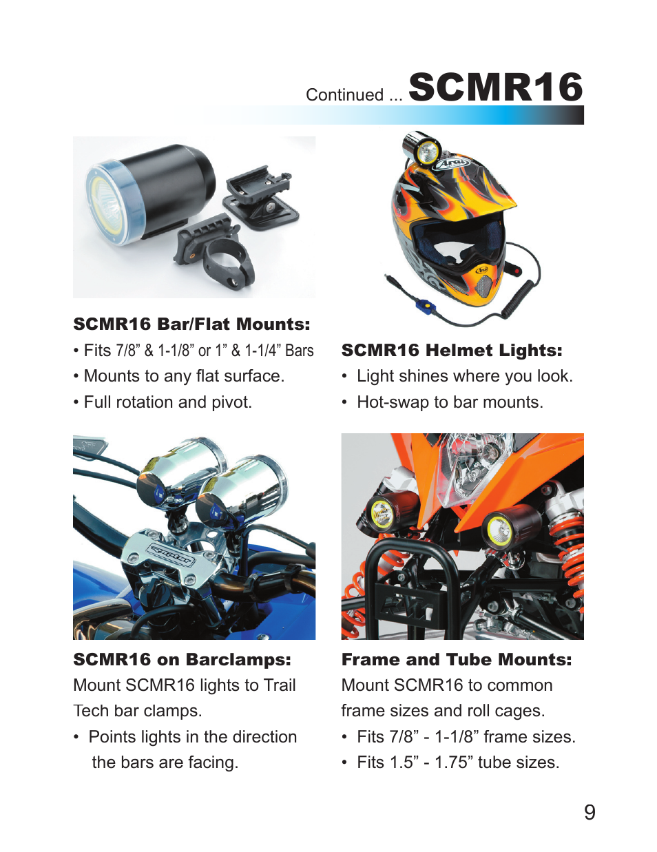 Scmr16 | Trail Tech SCMR16 HID LIGHTS FOR 1 1/8 IN. BAR CLAMP: POLARIS OUTLAW 471-PLF User Manual | Page 9 / 24