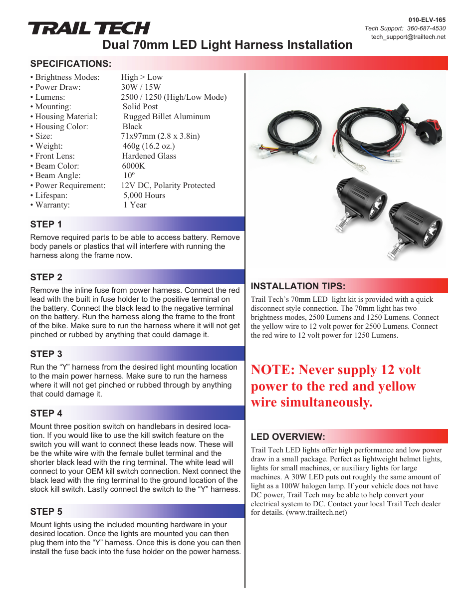 Trail Tech 70MM LED KIT D112-SS User Manual | 1 page