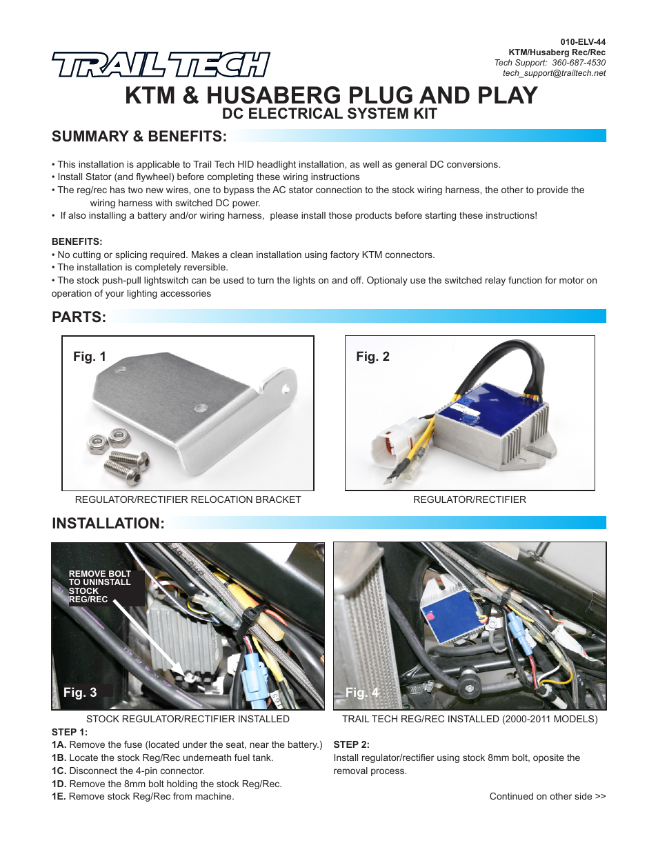 Trail Tech 100 WATT HIGH OUTPUT DC ELECTRICAL SYSTEM KIT FOR FOUR STROKE KTMS WITHOUT ELECTRIC START SR-8310A User Manual | 2 pages