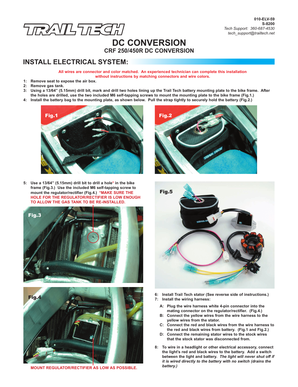 Trail Tech 70 WATT HIGH OUTPUT DC ELECTRICAL SYSTEM FOR HONDA CRF450R 2005-2008 AND CRF250R 2004-2009 SR-8201A User Manual | 2 pages