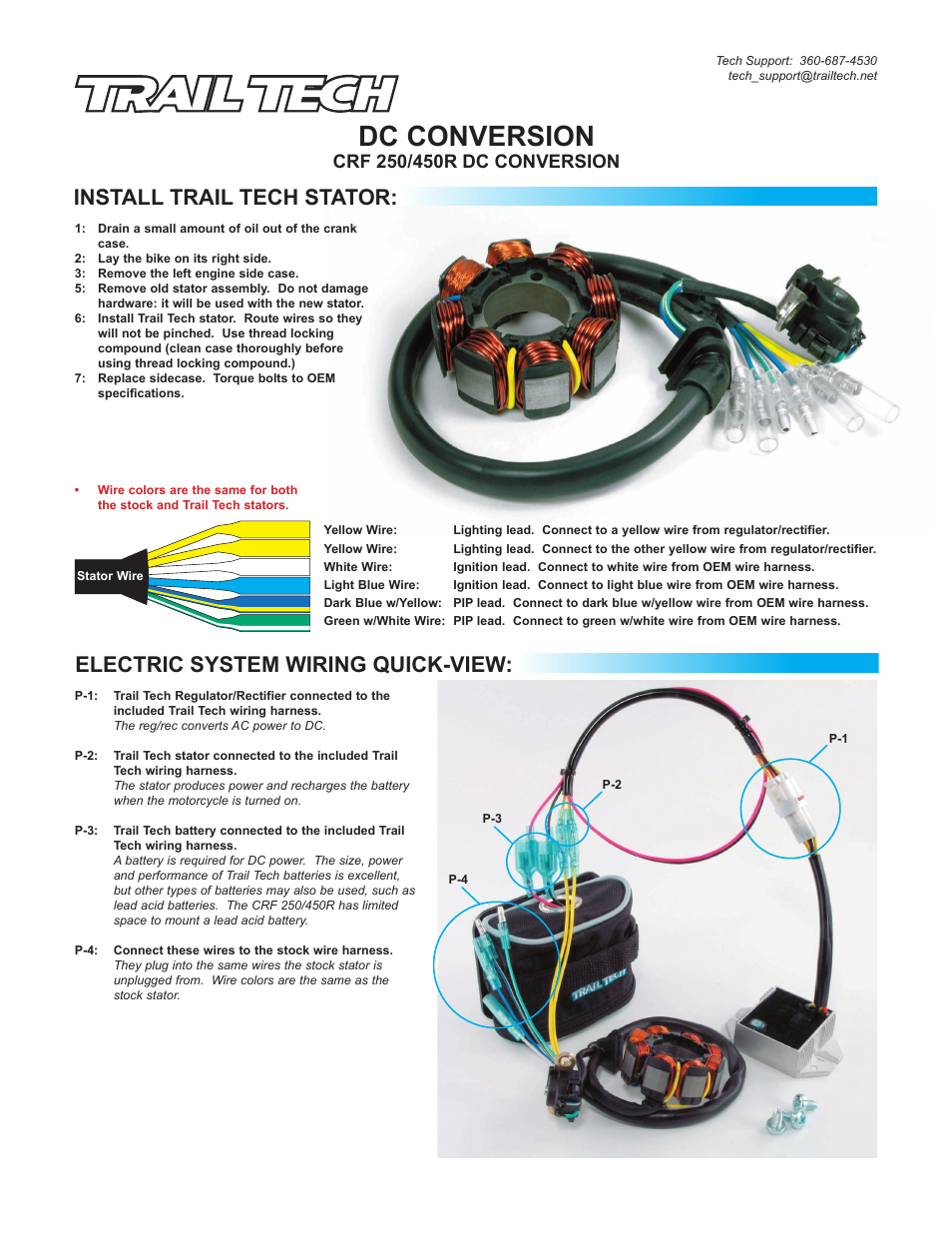 Dc conversion | Trail Tech 70 WATT HIGH OUTPUT DC ELECTRICAL SYSTEM FOR HONDA CRF450R 2005-2008 AND CRF250R 2004-2009 SR-8201A User Manual | Page 2 / 2