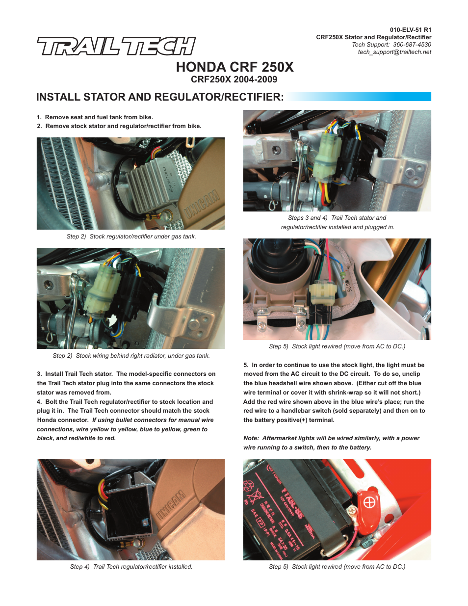 Trail Tech 70 WATT HIGH OUTPUT DC ELECTRICAL SYSTEM FOR HONDA CRF250X 2004-2014(INCLUDES FLYWHEEL) SR-8202A User Manual | 1 page