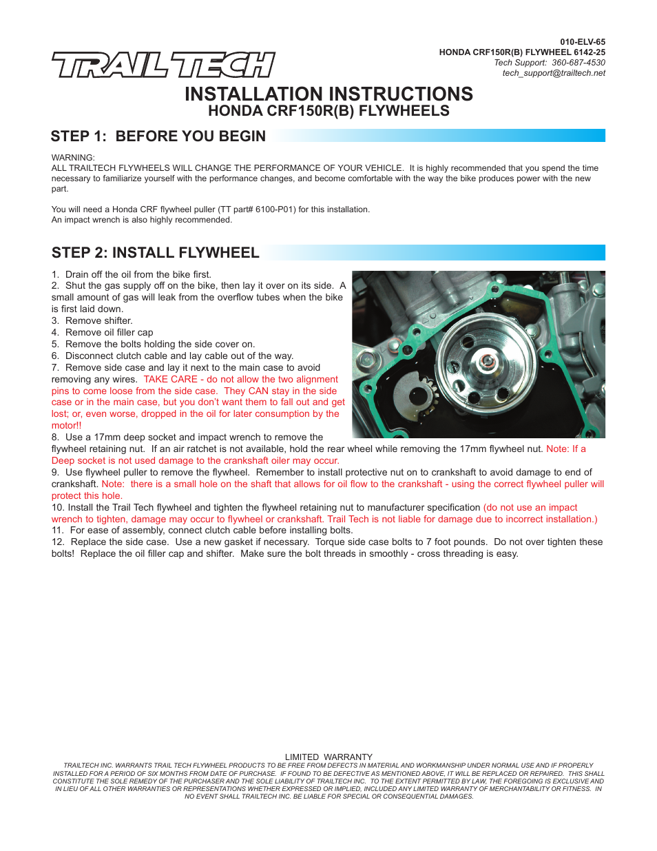 Trail Tech FLYWHEEL KIT: HONDA 6142-25 User Manual | 1 page