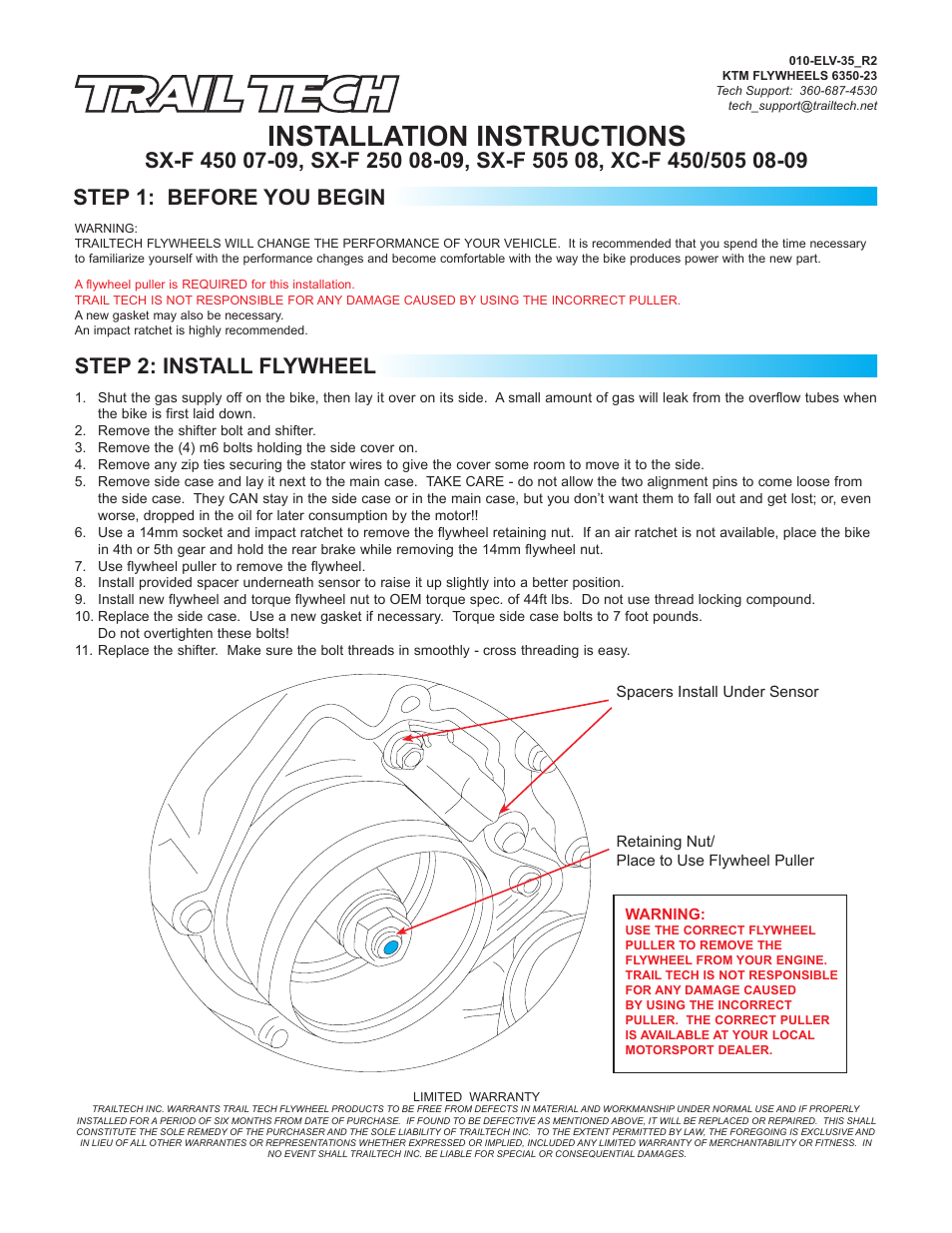 Trail Tech FLYWHEEL KIT: KTM 6350-23 User Manual | 1 page