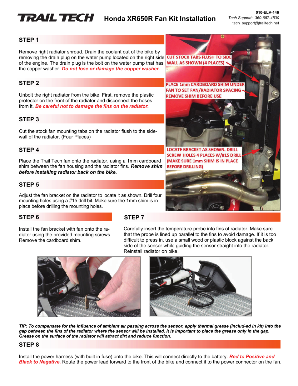 Elv-146, Honda xr650r fan kit installation | Trail Tech KTM/HUSQVARNA DIGITAL FAN KIT 732-FN8 User Manual | Page 3 / 3