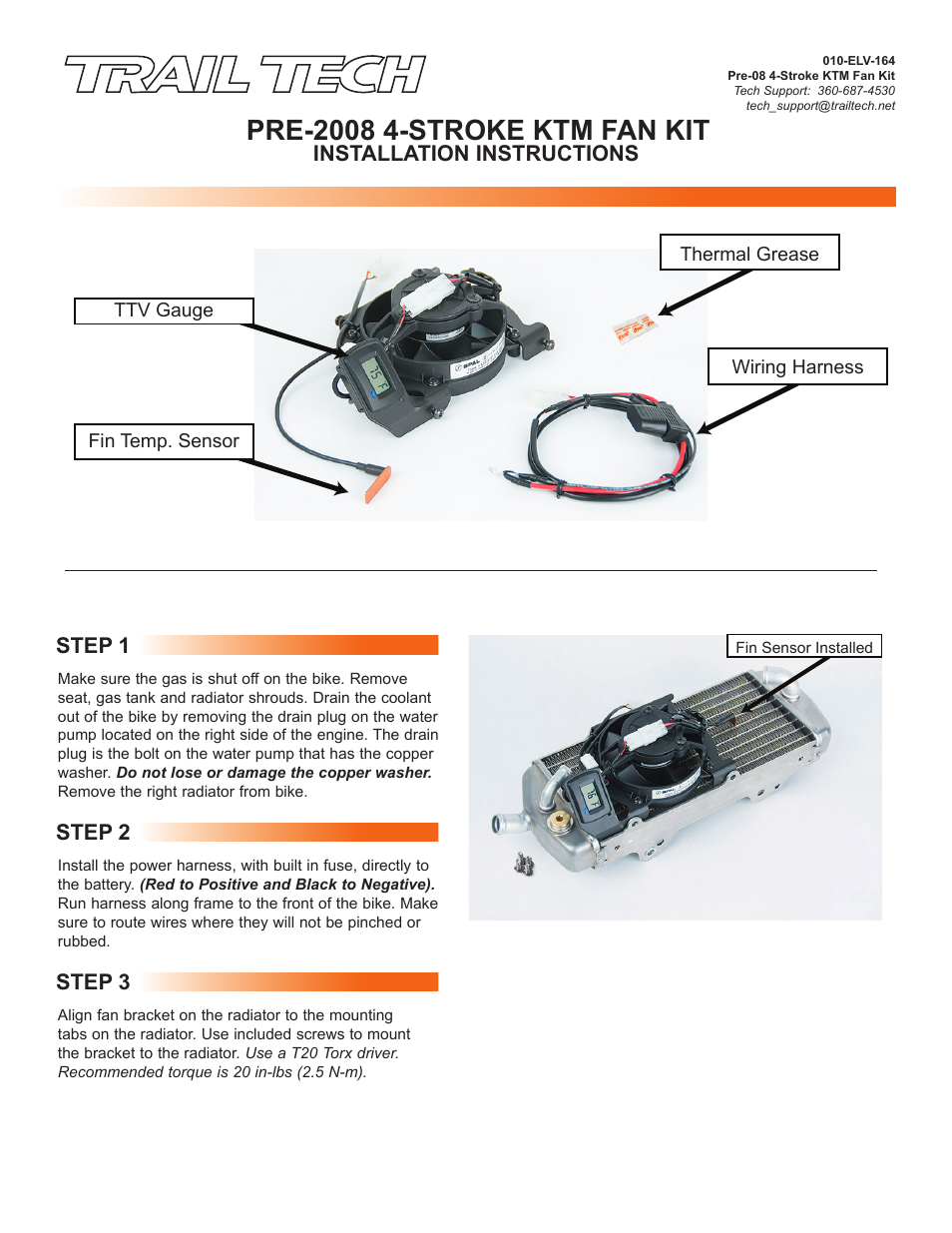 Trail Tech KTM DIGITAL FAN KIT 732-FN4 User Manual | 3 pages